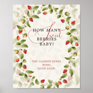 Red Sweet Strawberry Wildflower Wreath Baby Shower Poster