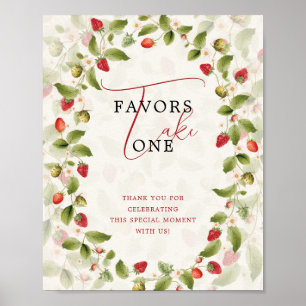 Red Sweet Strawberry Wildflower Wreath Baby Shower Poster