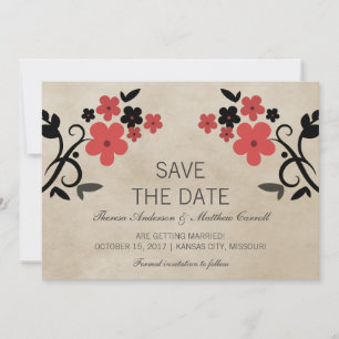 Red Sweet Vintage Floral Save the Date Invite