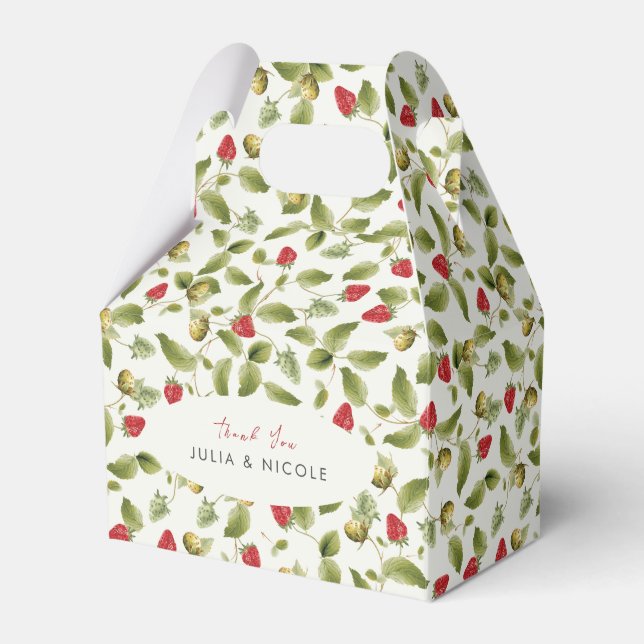 Red Sweet Wild Strawberry Flowers Wedding Favor Box (Front Side)