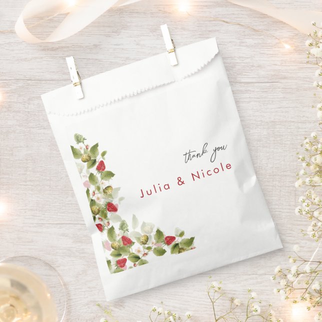 Red Sweet Wild Strawberry Flowers Wedding Favour Bag (Clipped)