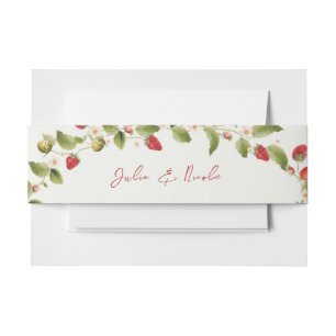 Red Sweet Wild Strawberry Flowers Wedding Invitation Belly Band