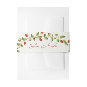 Red Sweet Wild Strawberry Flowers Wedding Invitation Belly Band