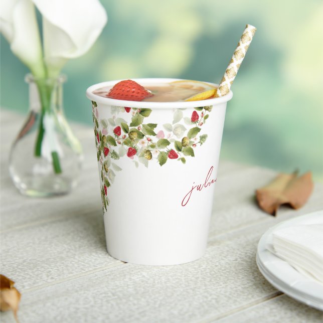 Red Sweet Wild Strawberry Flowers Wedding Paper Cups (Insitu)