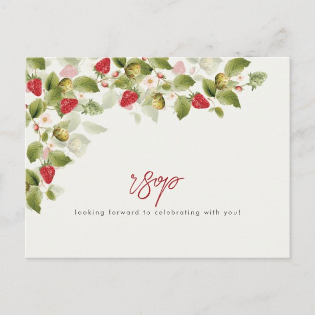 Red Sweet Wild Strawberry Flowers Wedding Postcard (Front)