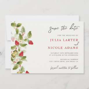 Red Sweet Wild Strawberry Flowers Wedding Save The Date