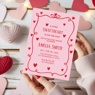 Red Sweetheart Valentine's Day Girls doodle Baby  Invitation