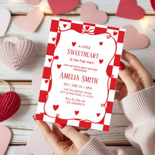 Red Sweetheart Valentine's Day Girls doodle Baby  Invitation
