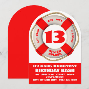 Red Swimming Pool Donut, Pool Party Birthday Invitation