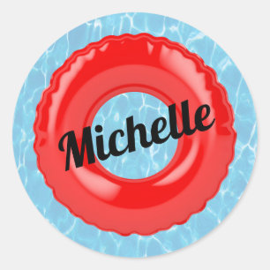 Red Swimming Pool Tube Photo Illustrated Classic Round Sticker