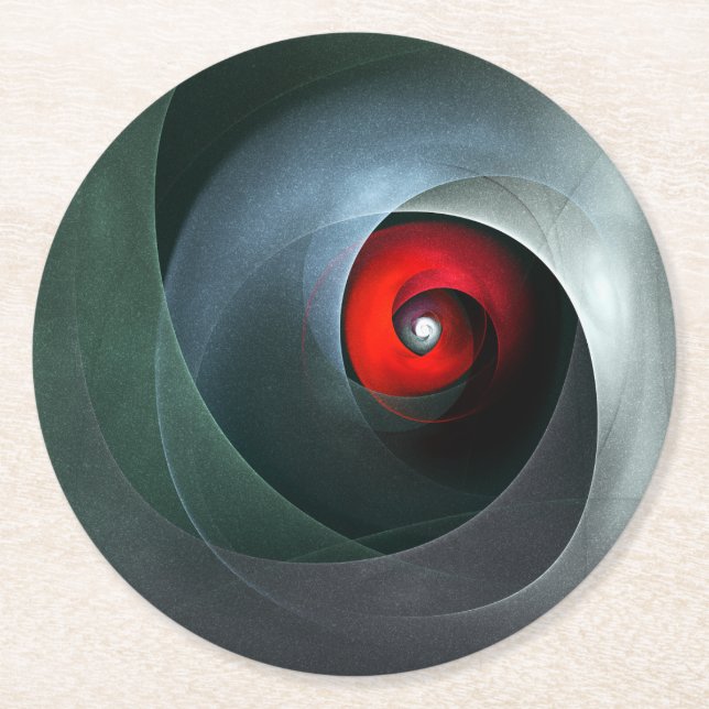 Red Swirl Artistic Modern Abstract Art Pattern #19 Round Paper Coaster (Front)
