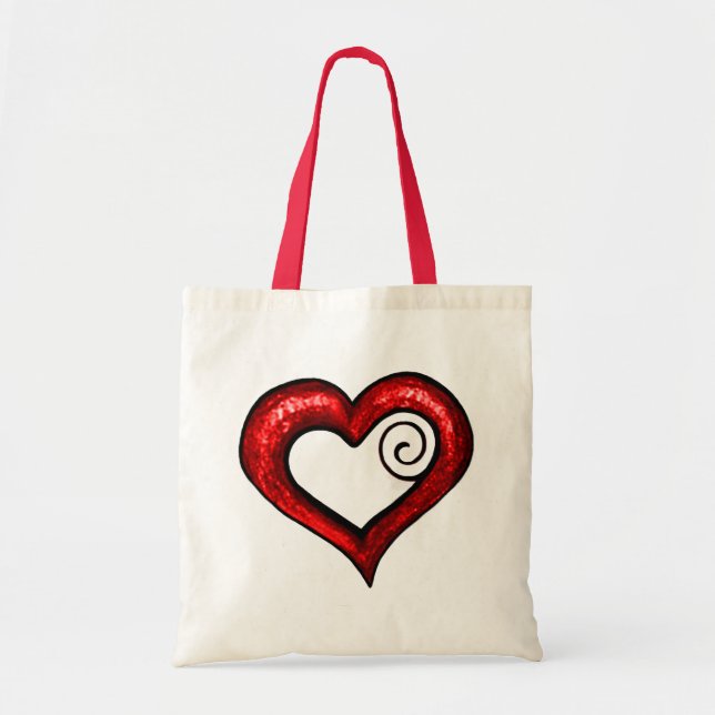 Red Swirl Heart Tote Bag (Front)