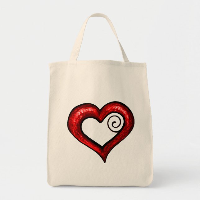 Red Swirl Heart Tote Bag (Front)