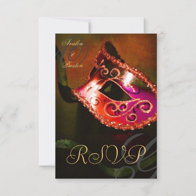 Red Swirl Masquerade Mask RSVP Invitation (Front)