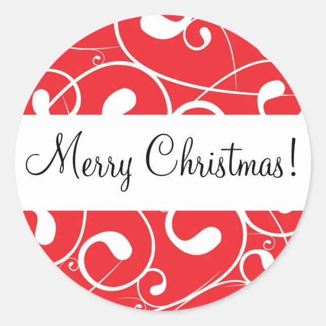 Red Swirl, Merry Christmas! Classic Round Sticker (Front)