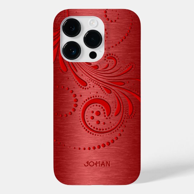 Red Swirl Metallic Red Brushed Steel look  Case-Mate iPhone Case (Back)