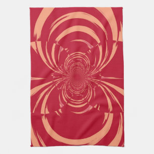 Red Swirl Retro Art Deco Kitchen Towel