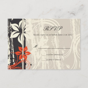 Red Swirl Wedding RSVP in Black Card