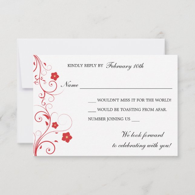Red swirls and flowers response cards (Front)
