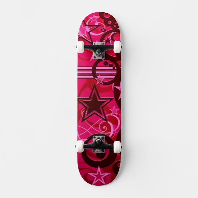 Red Swirls and Stars Skateboard (Front)