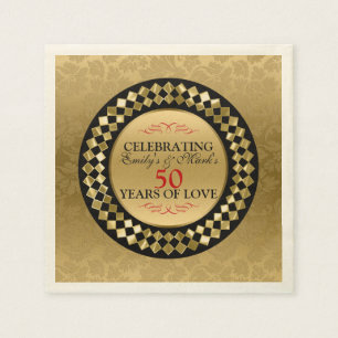 Red Swirls Gold Damask Napkin