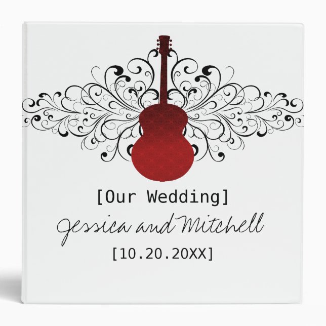 Red Swirls Guitar Wedding Binder (Front)