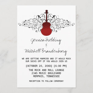 Red Swirls Guitar Wedding Invitation
