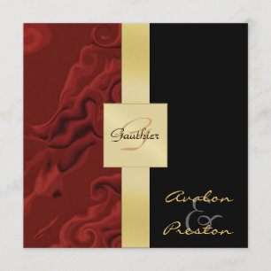 Red Swirls Monogram Formal Wedding Invitation