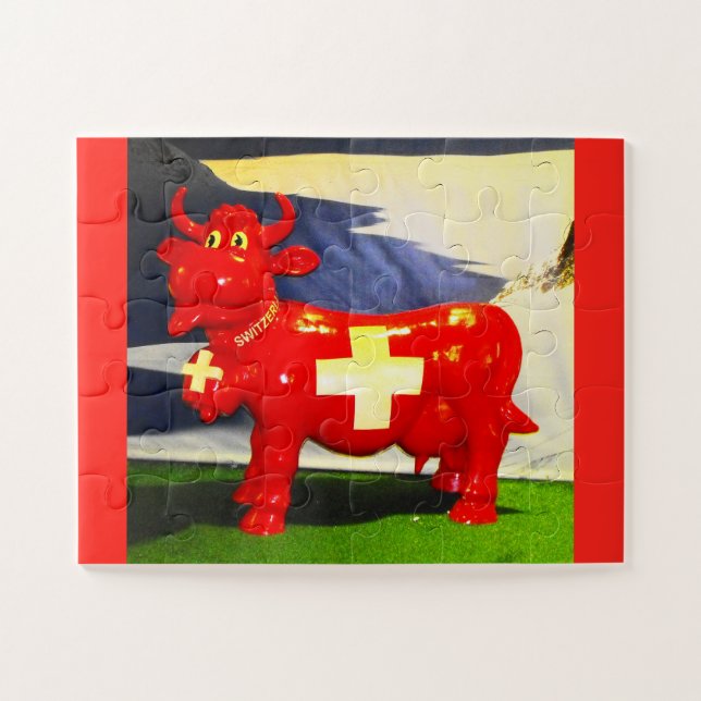 Red Swiss cow fun Jigsaw Puzzle (Horizontal)