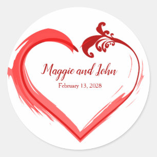 Red Swoosh Heart Personalized Stickers Seals