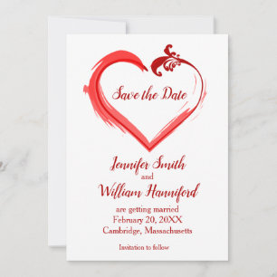 Red Swoosh Heart Wedding Save the Date Cards