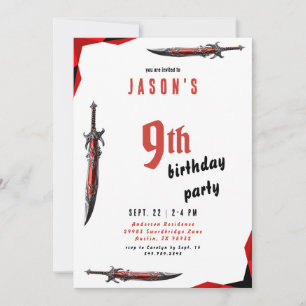 Red Sword Boy's Birthday Party II Invitation