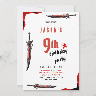 Red Sword Boy's Birthday Party III Invitation