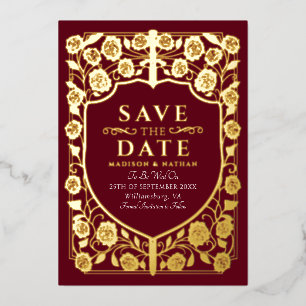 Red Sword Shield Medieval Monogram Save the Date