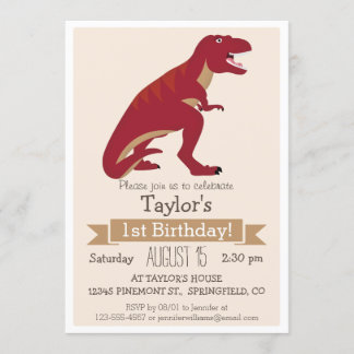 Red T-Rex Dinosaur Invitation de fête d'anniversai