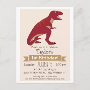 Red T-Rex Dinosaur Invitation de fête d'anniversai