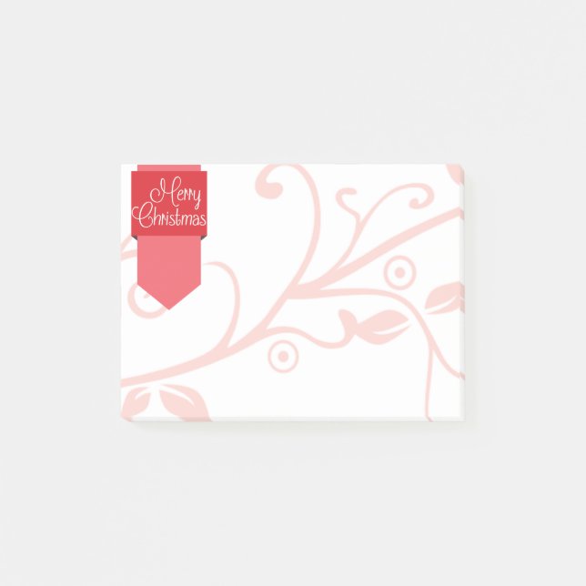 Red Tab & Flourish Merry Christmas Post-it Notes (Front)