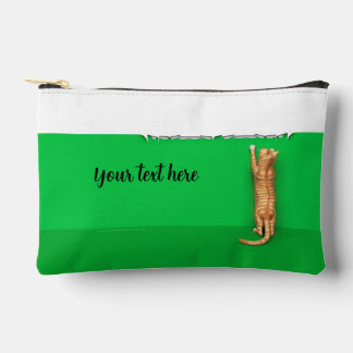 Red tabby cat rips paper serving tray accessory pouch