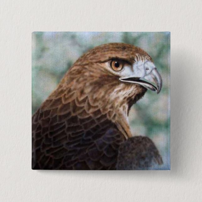Red-tail Hawk airbrush 2 Inch Square Button (Front)