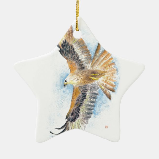 Red Tail Hawk Art Ceramic Ornament (Front)