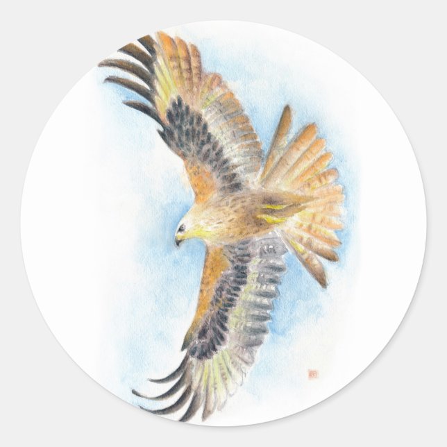 Red Tail Hawk Art Classic Round Sticker (Front)