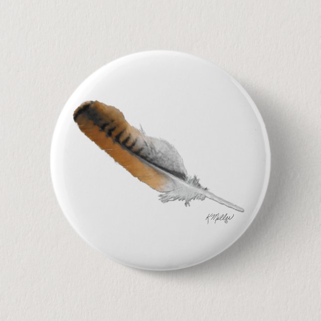 Red-tail Hawk feather 2 Inch Round Button (Front)