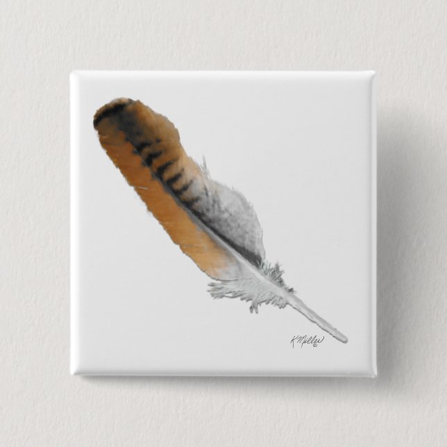 Red-tail Hawk feather 2 Inch Square Button (Front)