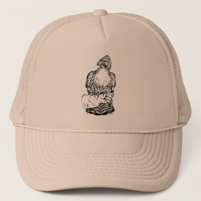 Red-tail Hawk on Glove Trucker Hat (Front)