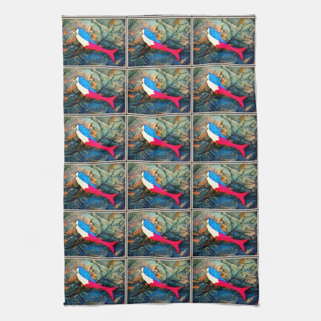 red-tail  mermaid pattern kitchen towel (Vertical)