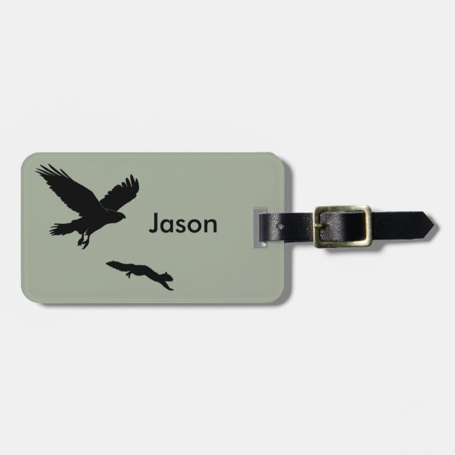 Red tail on squirrel silouette luggage tag (Front Horizontal)