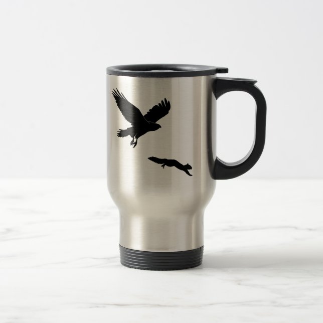 Red tail on squirrel silouette travel mug (Right)