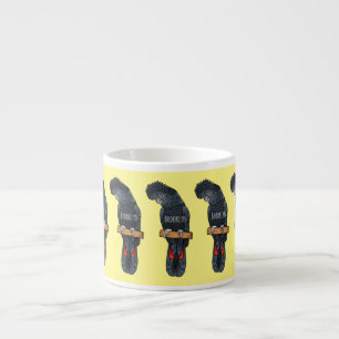Red-tailed black cockatoo bird cartoon espresso cup