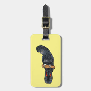Red-tailed black cockatoo bird cartoon luggage tag