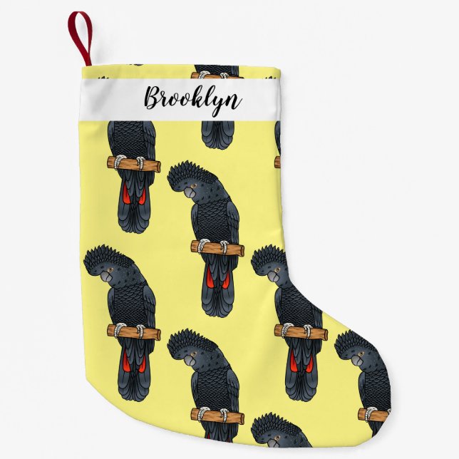 Red-tailed black cockatoo bird cartoon  small christmas stocking (Front)